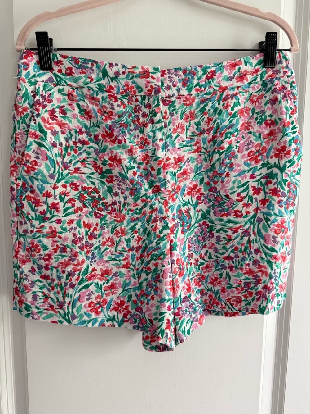 J. Crew Factory Floral Linen Blend Shorts in White, Green, Pink, Red
